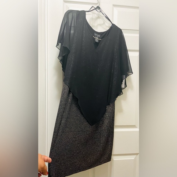En Focus Studio Cocktail Dress Gold W/ Black Sheer Blouson Top Layer Sz 16 W - Picture 4 of 7
